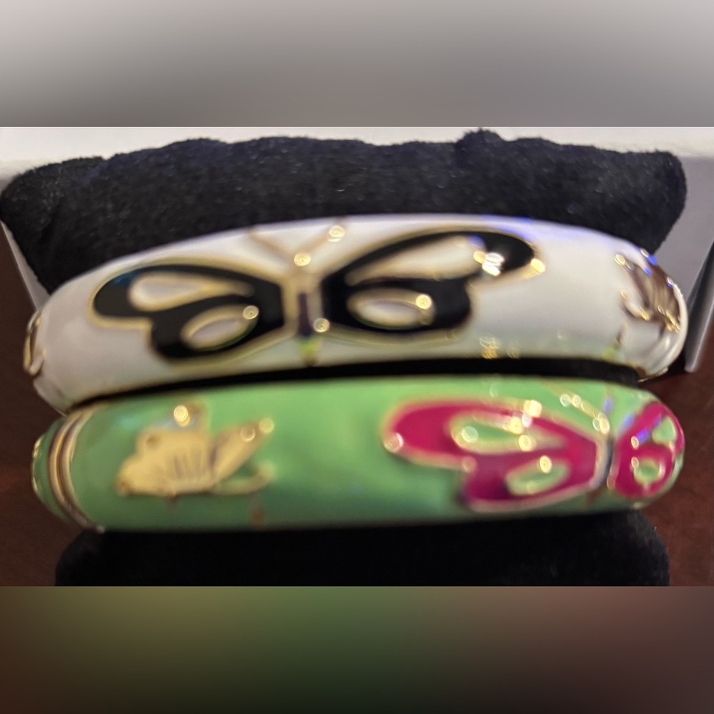 Elegant Butterfly Bangle Set - Green and White